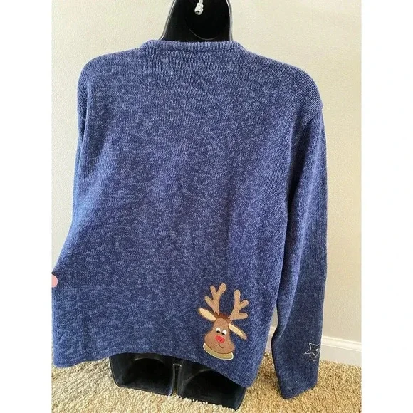 Vintage Ms Lee Christmas Sweater Cardigan Women's Large Embroidered Reindeer - Picture 14 of 16